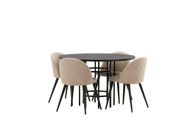 Ruokailuryhmä Copenhagen 115 cm Pyöreä 4 Velvet Tuolia - Beige - Huonekalut - Pöytä & ruokailuryhmä - Ruokailuryhmä