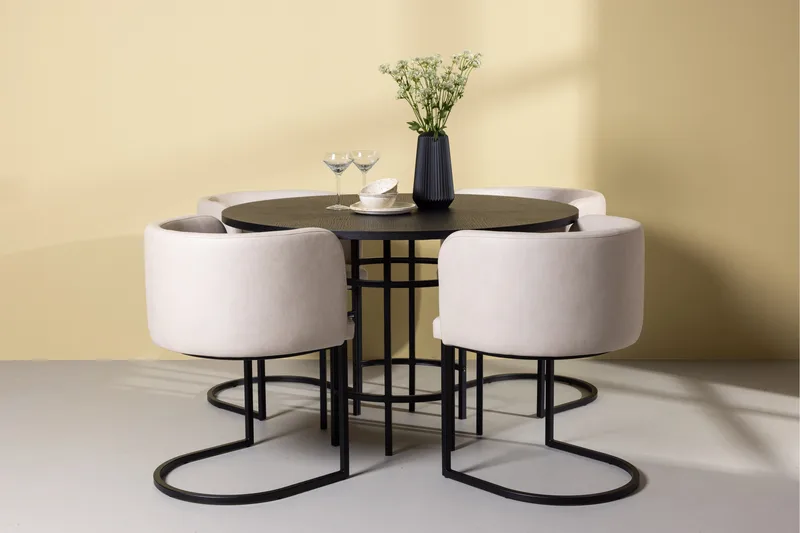 Ruokailuryhmä Copenhagen 115 cm Pyöreä 4 Simrishman Tuolia - Beige - Huonekalut - Pöytä & ruokailuryhmä - Ruokailuryhmä