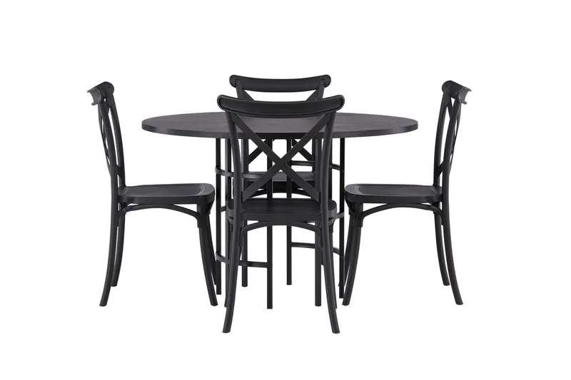 Ruokailuryhmä Copenhagen 115 cm Pyöreä 4 Crosett Tuolia, Musta