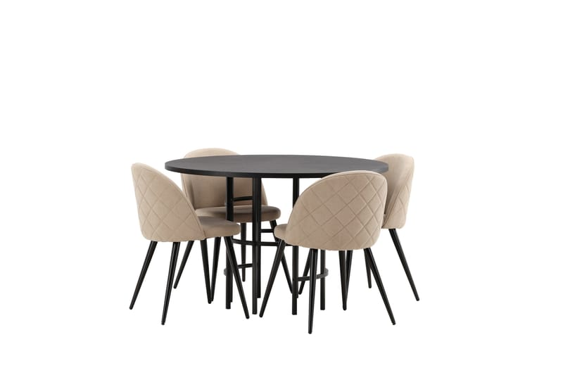 Ruokailuryhmä Copenhagen 115 cm Pyöreä 4 Velvet Tuolia - Beige - Huonekalut - Pöytä & ruokailuryhmä - Ruokailuryhmä