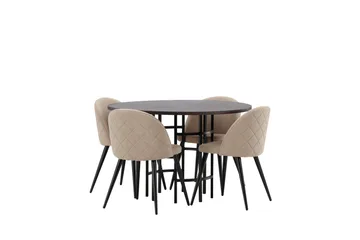 Ruokailuryhmä Copenhagen 115 cm Pyöreä 4 Velvet Tuolia - Beige - Huonekalut - Pöytä & ruokailuryhmä - Ruokailuryhmä