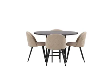 Ruokailuryhmä Copenhagen 115 cm Pyöreä 4 Velvet Tuolia - Beige - Huonekalut - Pöytä & ruokailuryhmä - Ruokailuryhmä