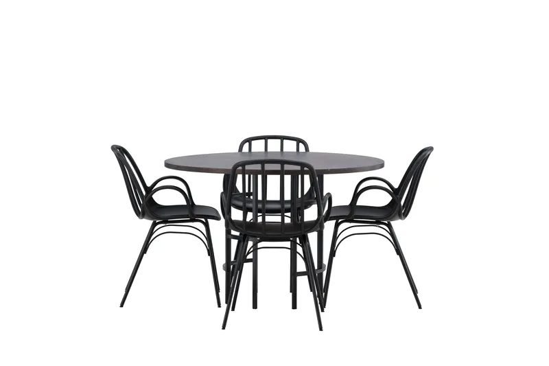 Ruokailuryhmä Copenhagen 115 cm Pyöreä 4 Dyrön Tuolia, Musta