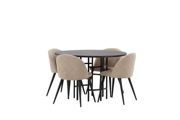 Ruokailuryhmä Copenhagen 115 cm Pyöreä 4 Velvet Tuolia - Beige - Huonekalut - Pöytä & ruokailuryhmä - Ruokailuryhmä