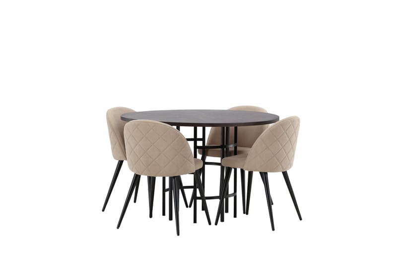 Ruokailuryhmä Copenhagen 115 cm Pyöreä 4 Velvet Tuolia - Beige - Huonekalut - Pöytä & ruokailuryhmä - Ruokailuryhmä