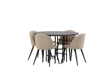 Ruokailuryhmä Copenhagen 115 cm Pyöreä 4 Velvet Tuolia - Beige - Huonekalut - Pöytä & ruokailuryhmä - Ruokailuryhmä