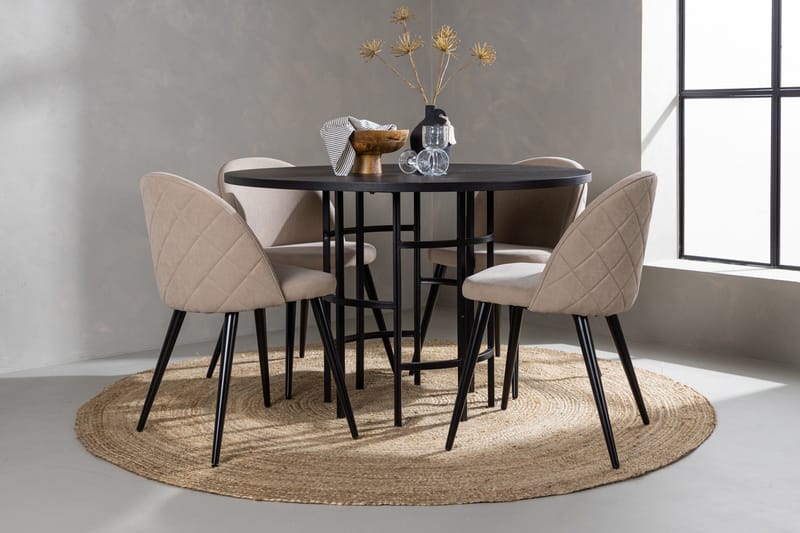 Ruokailuryhmä Copenhagen 115 cm Pyöreä 4 Velvet Tuolia - Beige - Huonekalut - Pöytä & ruokailuryhmä - Ruokailuryhmä