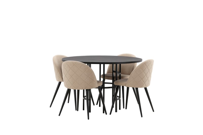 Ruokailuryhmä Copenhagen 115 cm Pyöreä 4 Velvet Tuolia - Beige - Huonekalut - Pöytä & ruokailuryhmä - Ruokailuryhmä