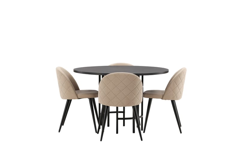 Ruokailuryhmä Copenhagen 115 cm Pyöreä 4 Velvet Tuolia - Beige - Huonekalut - Pöytä & ruokailuryhmä - Ruokailuryhmä