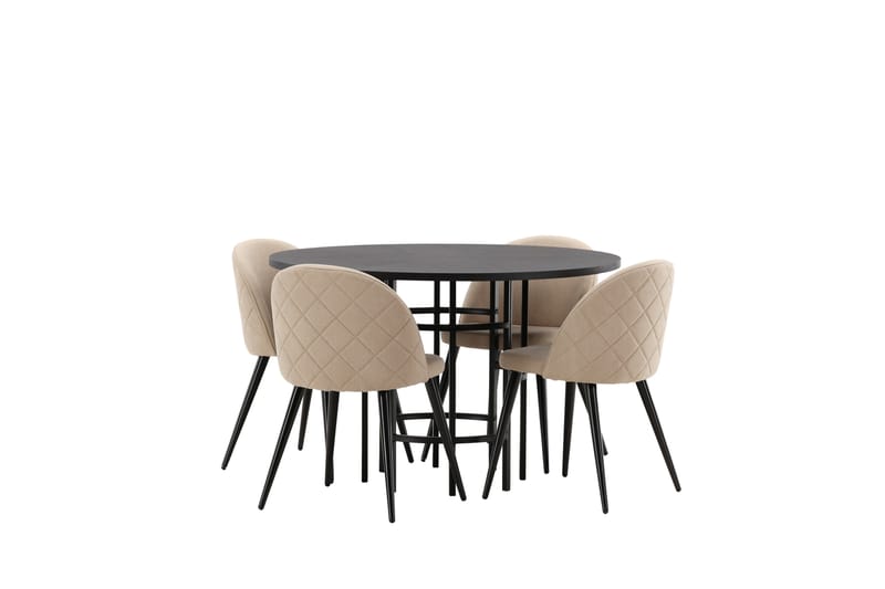 Ruokailuryhmä Copenhagen 115 cm Pyöreä 4 Velvet Tuolia - Beige - Huonekalut - Pöytä & ruokailuryhmä - Ruokailuryhmä