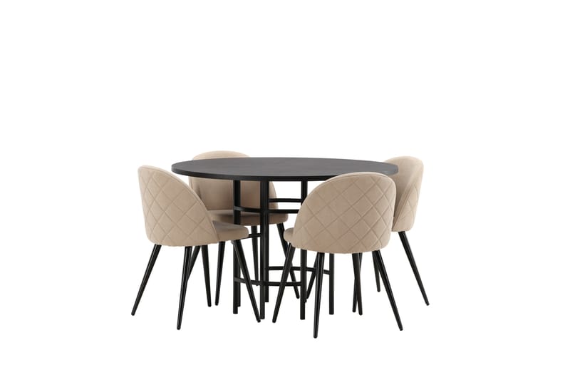 Ruokailuryhmä Copenhagen 115 cm Pyöreä 4 Velvet Tuolia - Beige - Huonekalut - Pöytä & ruokailuryhmä - Ruokailuryhmä