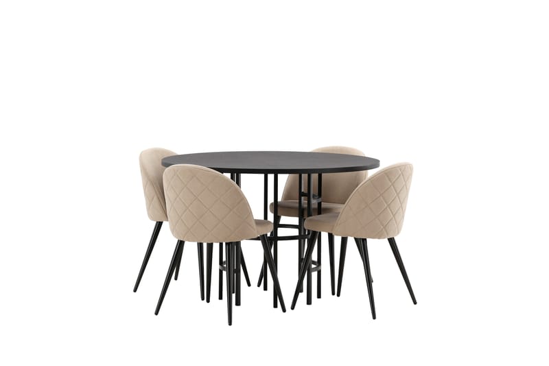 Ruokailuryhmä Copenhagen 115 cm Pyöreä 4 Velvet Tuolia - Beige - Huonekalut - Pöytä & ruokailuryhmä - Ruokailuryhmä