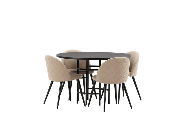 Ruokailuryhmä Copenhagen 115 cm Pyöreä 4 Velvet Tuolia - Beige - Huonekalut - Pöytä & ruokailuryhmä - Ruokailuryhmä
