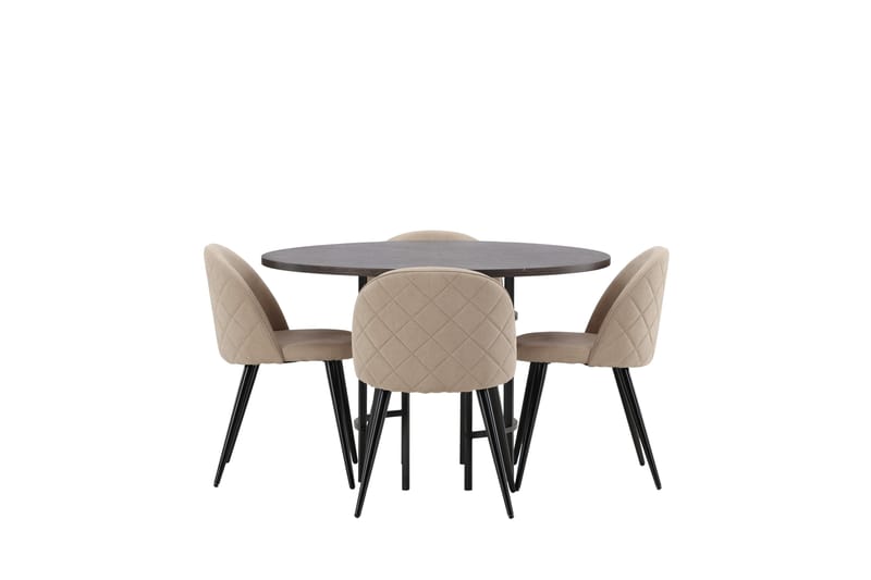 Ruokailuryhmä Copenhagen 115 cm Pyöreä 4 Velvet Tuolia - Beige - Huonekalut - Pöytä & ruokailuryhmä - Ruokailuryhmä