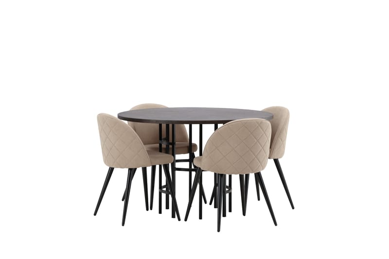 Ruokailuryhmä Copenhagen 115 cm Pyöreä 4 Velvet Tuolia - Beige - Huonekalut - Pöytä & ruokailuryhmä - Ruokailuryhmä
