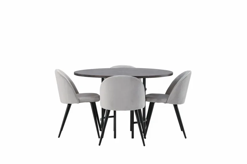 Ruokailuryhmä Copenhagen 115 cm Pyöreä 4 Velvet Tuolia, Harmaa