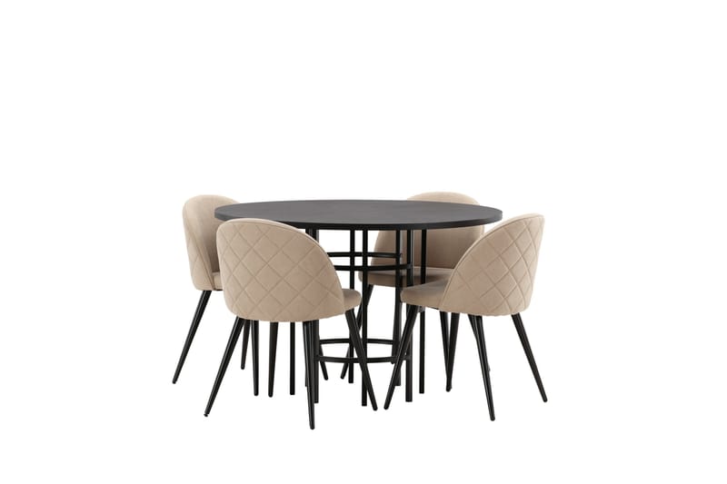 Ruokailuryhmä Copenhagen 115 cm Pyöreä 4 Velvet Tuolia - Beige - Huonekalut - Pöytä & ruokailuryhmä - Ruokailuryhmä