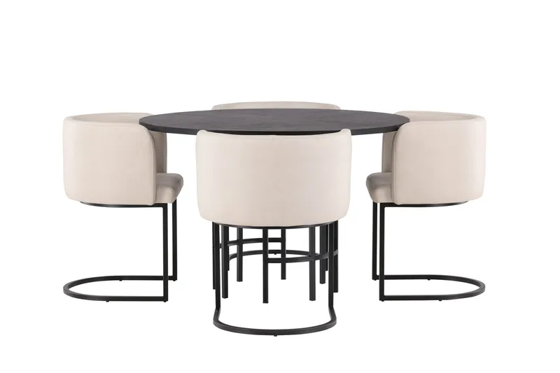 Ruokailuryhmä Copenhagen 115 cm Pyöreä 4 Simrishman Tuolia - Beige - Huonekalut - Pöytä & ruokailuryhmä - Ruokailuryhmä