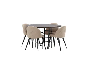 Ruokailuryhmä Copenhagen 115 cm Pyöreä 4 Velvet Tuolia - Beige - Huonekalut - Pöytä & ruokailuryhmä - Ruokailuryhmä