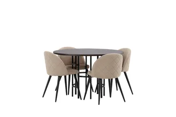 Ruokailuryhmä Copenhagen 115 cm Pyöreä 4 Velvet Tuolia - Beige - Huonekalut - Pöytä & ruokailuryhmä - Ruokailuryhmä