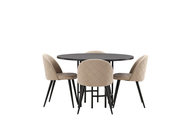 Ruokailuryhmä Copenhagen 115 cm Pyöreä 4 Velvet Tuolia - Beige - Huonekalut - Pöytä & ruokailuryhmä - Ruokailuryhmä