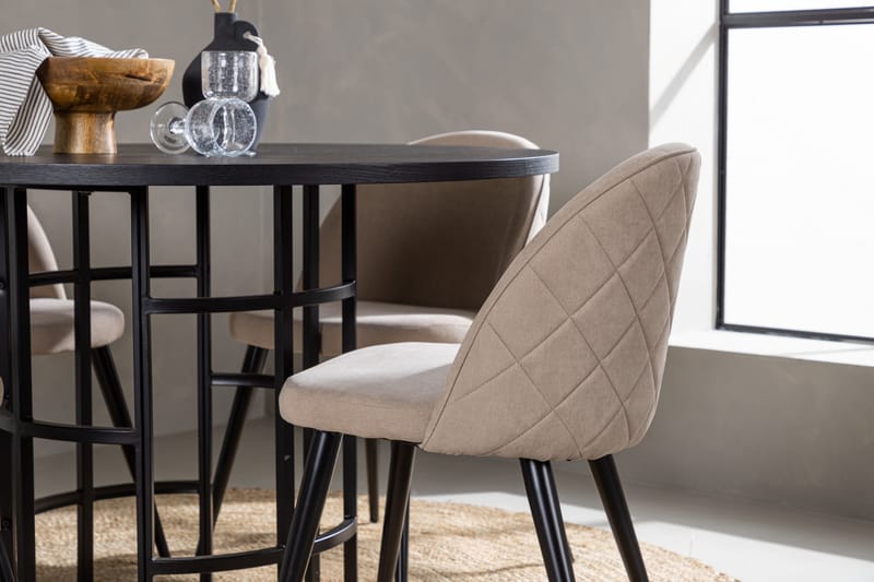 Ruokailuryhmä Copenhagen 115 cm Pyöreä 4 Velvet Tuolia - Beige - Huonekalut - Pöytä & ruokailuryhmä - Ruokailuryhmä