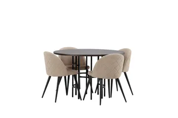 Ruokailuryhmä Copenhagen 115 cm Pyöreä 4 Velvet Tuolia - Beige - Huonekalut - Pöytä & ruokailuryhmä - Ruokailuryhmä