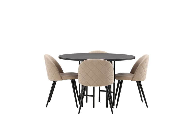 Ruokailuryhmä Copenhagen 115 cm Pyöreä 4 Velvet Tuolia - Beige - Huonekalut - Pöytä & ruokailuryhmä - Ruokailuryhmä