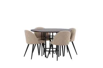 Ruokailuryhmä Copenhagen 115 cm Pyöreä 4 Velvet Tuolia - Beige - Huonekalut - Pöytä & ruokailuryhmä - Ruokailuryhmä
