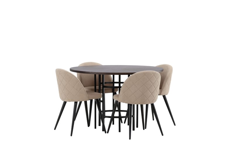 Ruokailuryhmä Copenhagen 115 cm Pyöreä 4 Velvet Tuolia - Beige - Huonekalut - Pöytä & ruokailuryhmä - Ruokailuryhmä