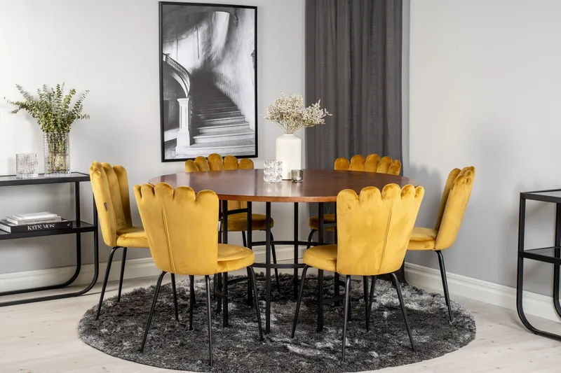 Ruokailuryhmä Copenhagen 140 cm Pyöreä 6 Limhamn Tuolia - Musta - Huonekalut - P öytä & ruokailuryhmä - Ruokailuryhmä