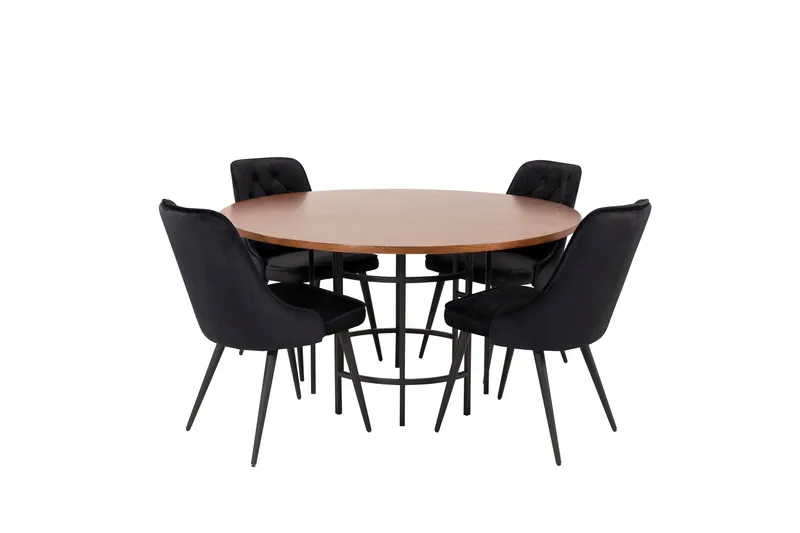 Ruokailuryhmä Copenhagen 140 cm Pyöreä 4 Velvet Tuolia, Musta
