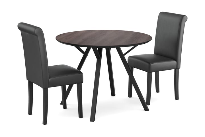 Ruokailuryhmä Cress 100 cm Pyöreä sis 2 Hofdane tuolia - Musta/Ruskea - Ruokailuryhmä