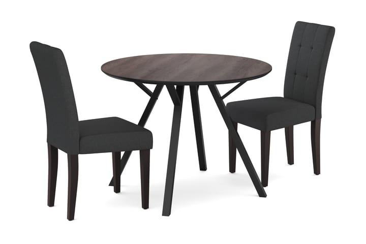 Ruokailuryhmä Cress 100 cm Pyöreä sis 2 Leo tuolia - Tummanharm/Tummanruskea/Musta - Ruokailuryhmä