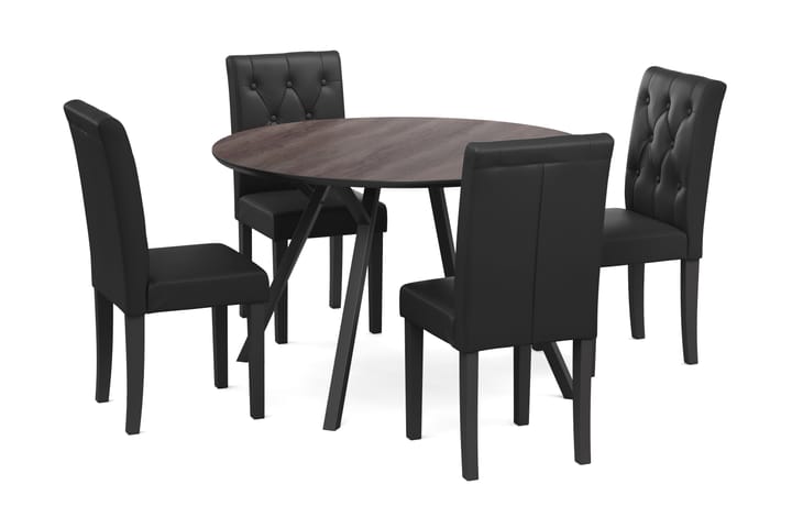 Ruokailuryhmä Cress 120 cm Pyöreä sis 4 Sonnarp tuolia - Musta/Ruskea - Ruokailuryhmä