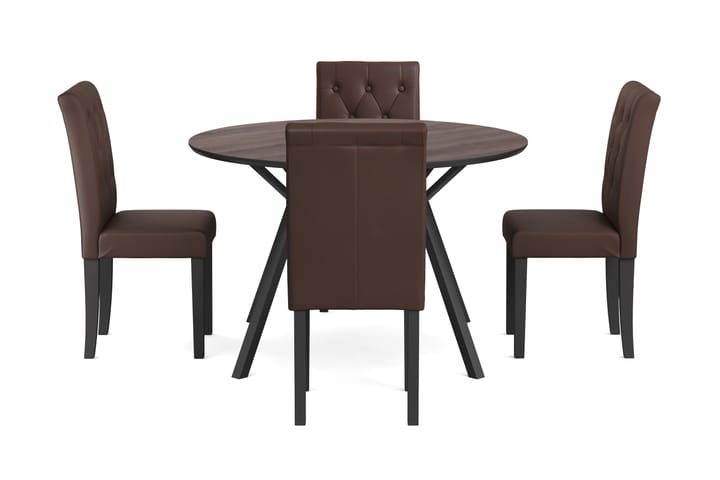 Ruokailuryhmä Cress 120 cm Pyöreä sis 4 Sonnarp tuolia - Ruskea/Musta - Ruokailuryhmä