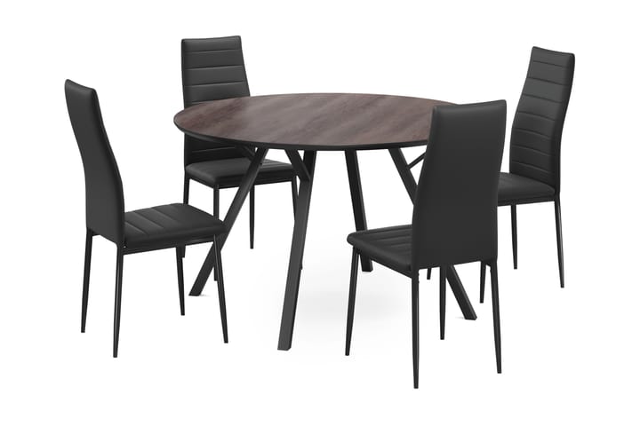 Ruokailuryhmä Cress 120 cm Pyöreä sis 4 Fred tuolia - Musta/Ruskea - Ruokailuryhmä