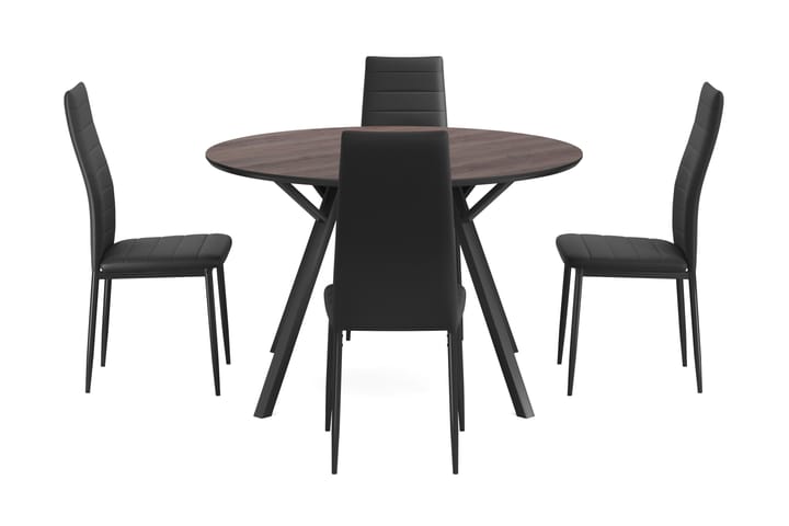 Ruokailuryhmä Cress 120 cm Pyöreä sis 4 Fred tuolia - Musta/Ruskea - Ruokailuryhmä