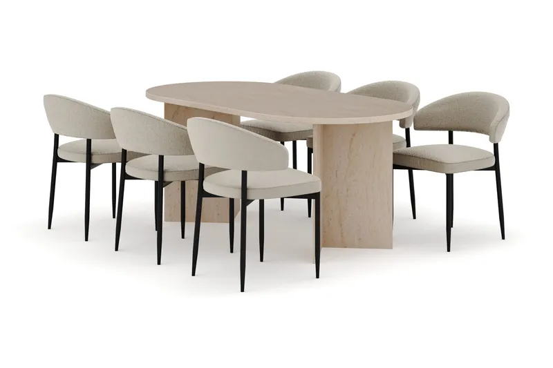 Dano Ruokapöytä 180 cm 6 Sawako Ruokatuolit, Travertiini / Beige