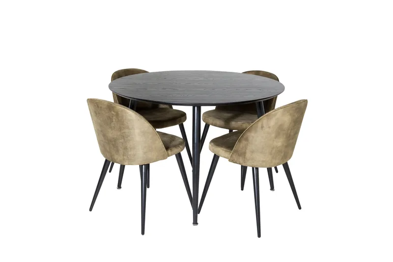 Ruokailuryhmä Dipp 115 cm Pyöreä 4 Velvet Tuolia, Musta