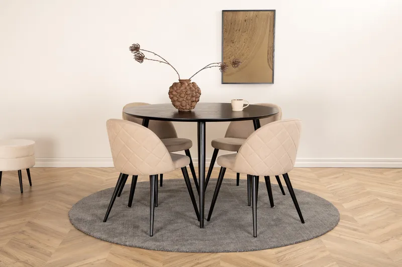 Ruokailuryhmä Dipp 115 cm Pyöreä 4 Velvet Tuolia - Beige - Huonekalut - Pöytä & ruokailuryhmä - Ruokailuryhmä
