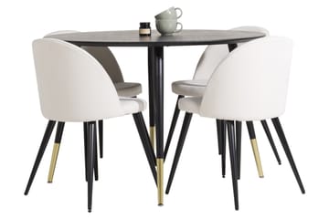 Ruokailuryhmä Dipp 115 cm Pyöreä 4 Velvet Tuolia - Beige - Huonekalut - Pöytä & ruokailuryhmä - Ruokailuryhmä