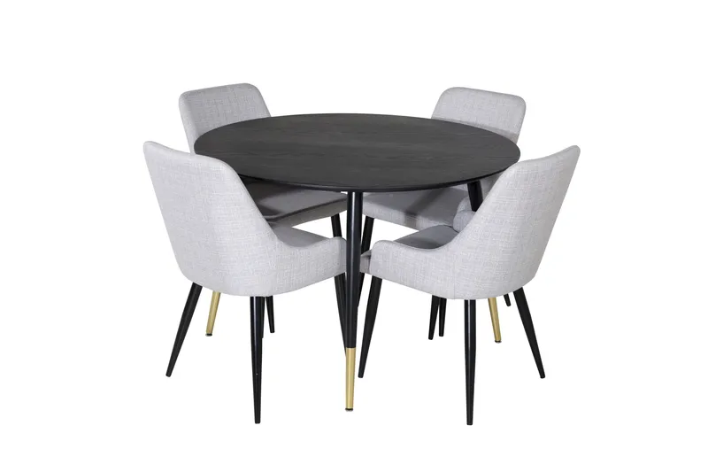 Ruokailuryhmä Dipp 115 cm Pyöreä 4 Plaza Tuolia, Musta/Kulta