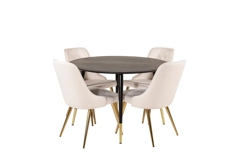 Ruokailuryhmä Dipp 115 cm Pyöreä 4 Velvet Tuolia - Beige - Huonekalut - Pöytä & ruokailuryhmä - Ruokailuryhmä