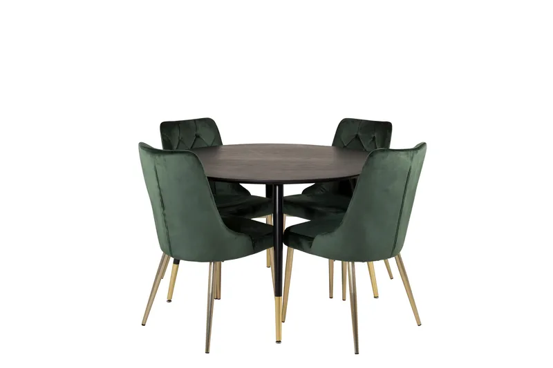 Ruokailuryhmä Dipp 115 cm Pyöreä 4 Velvet Tuolia, Musta/Kulta