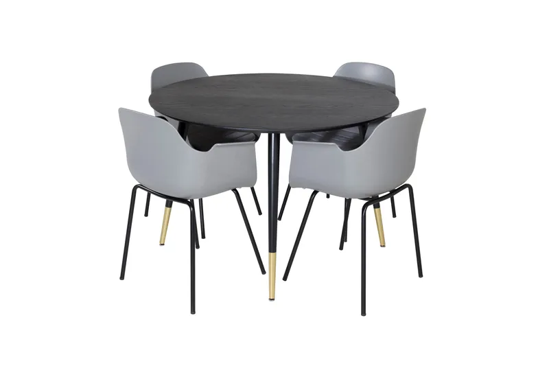 Ruokailuryhmä Dipp 115 cm Pyöreä 4 Comfort Tuolia, Musta/Kulta