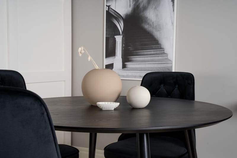 Ruokailuryhmä Dipp 115 cm Pyöreä 4 Velvet Deluxe Tuolia - Musta/Kulta - Huonekalut - Pöytä & ruokailuryhmä - Ruokailuryhmä