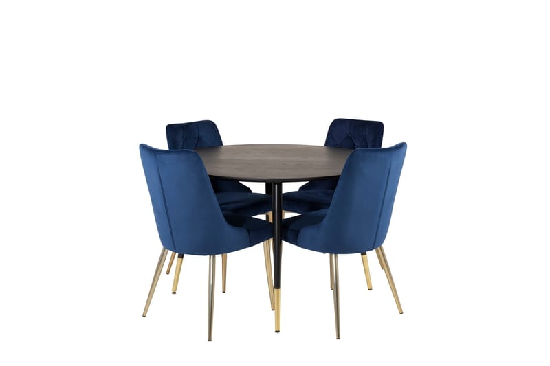 Ruokailuryhmä Dipp 115 cm Pyöreä 4 Velvet Tuolia, Musta