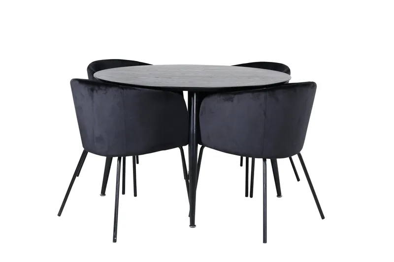 Ruokailuryhmä Dipp 115 cm Pyöreä 4 Berit Tuolia, Musta