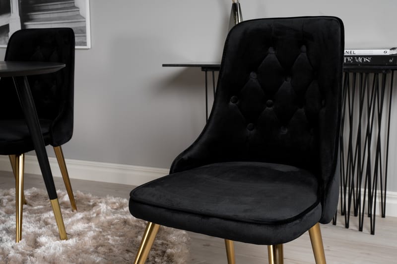 Ruokailuryhmä Dipp 115 cm Pyöreä 4 Velvet Deluxe Tuolia - Musta/Kulta - Huonekalut - Pöytä & ruokailuryhmä - Ruokailuryhmä